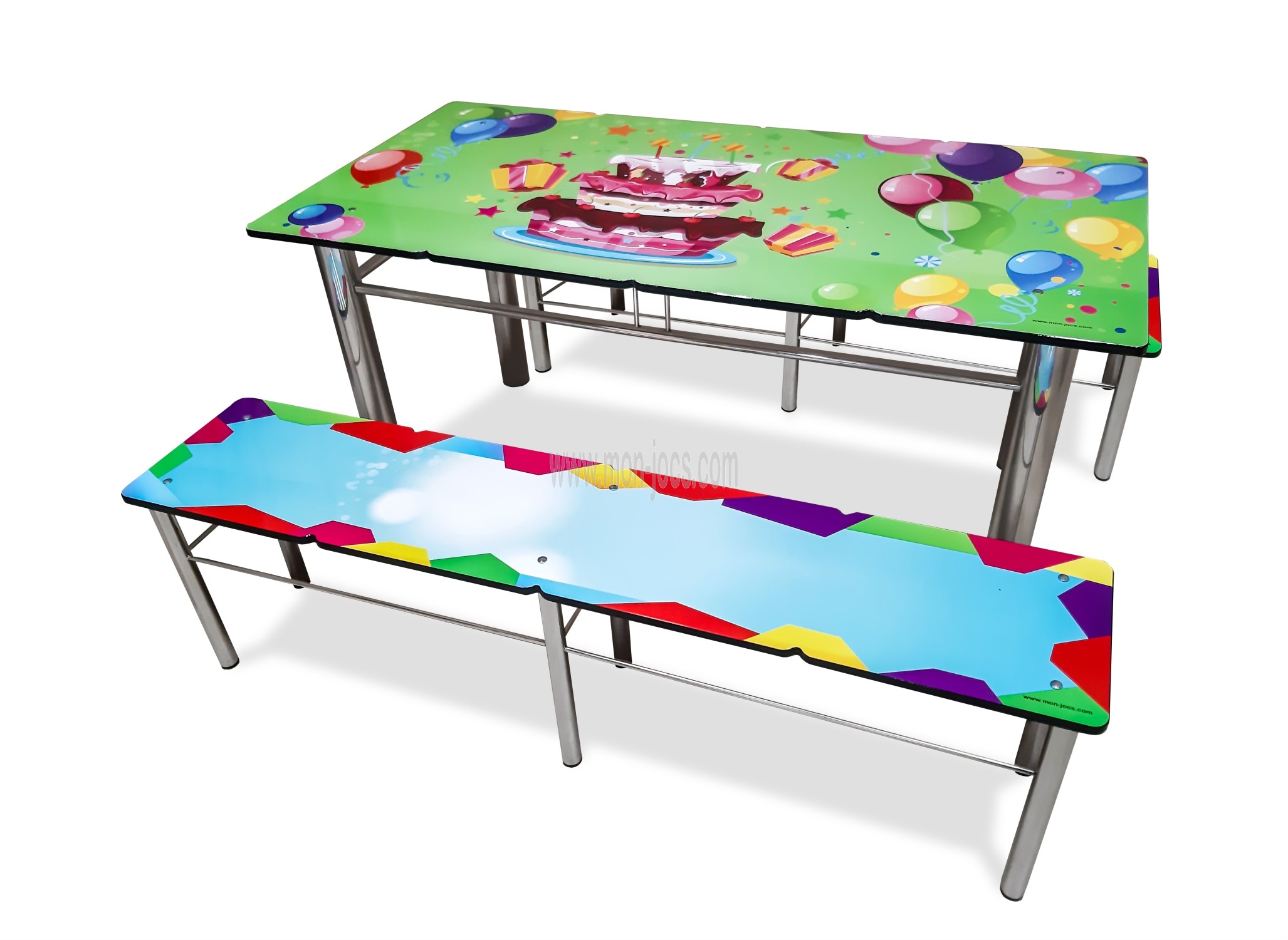 mesa 8 plazas + bancos - infantiles 